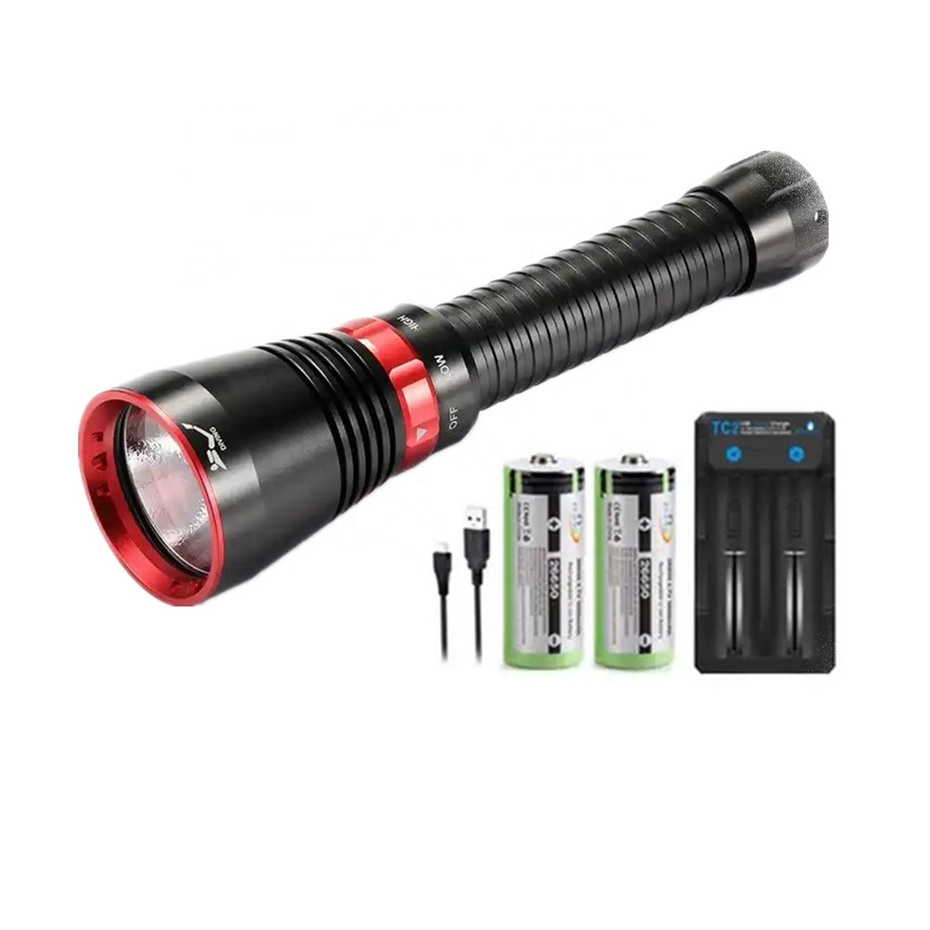 2024 XHP70 Led 6000 Lumen Diving Flashlight IP68 Waterproof Fishing with 26650 Battery Charger Kit Lamp Light Black Camping 50