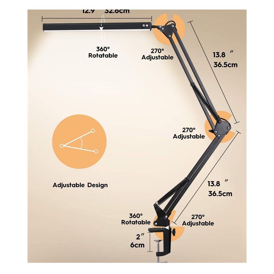 New LED Clamp-on 10W Swing Arm Eye-Caring Dimmable Desk Light with 10 Brightness Level lamp