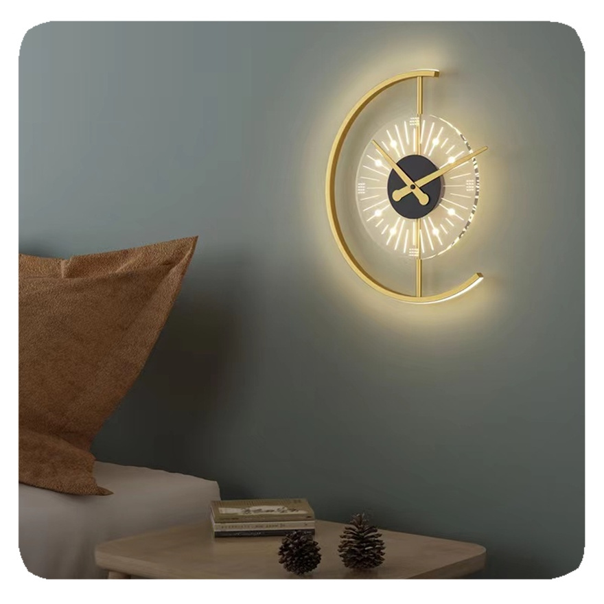 New Nordic Bed Charging Clock Modern Wall Light for Bedroom Bedside Lights Lamp Silica Gel LED Golden 90 80 Gold Round 50000 110