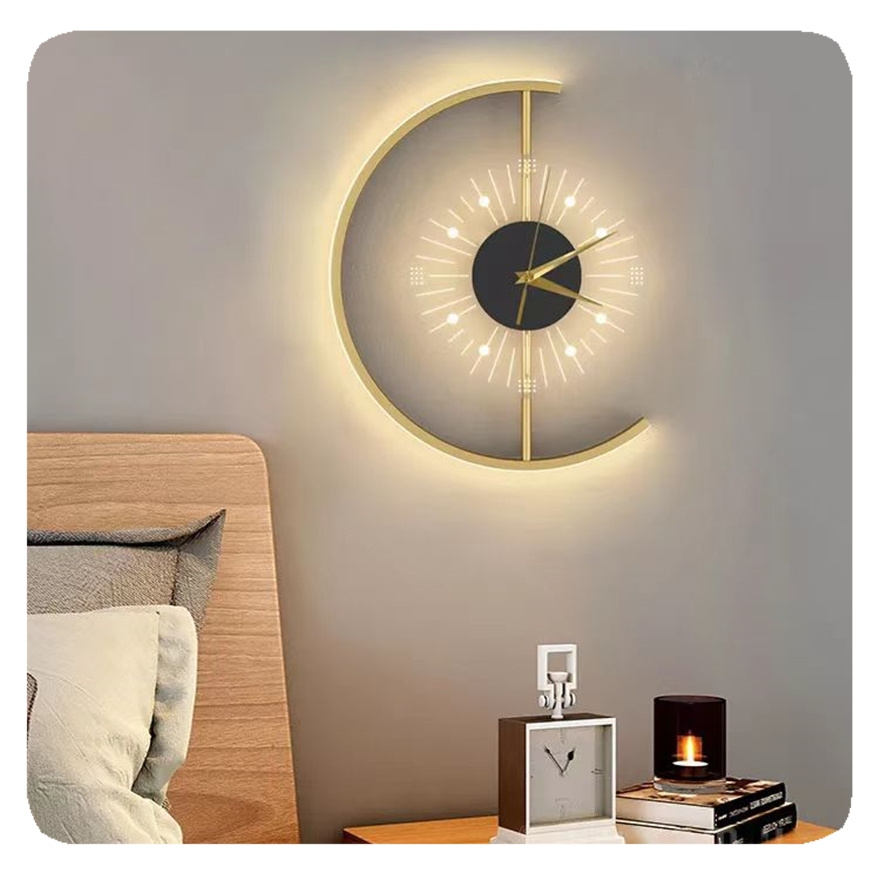 New Nordic Bed Charging Clock Modern Wall Light for Bedroom Bedside Lights Lamp Silica Gel LED Golden 90 80 Gold Round 50000 110