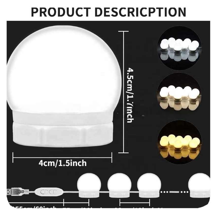 New Hollywood Style USB 10 Dimmable Light Bulbs Led Mirror Vanity Lights Kit for Makeup Dressing Room Bathroom Lamp