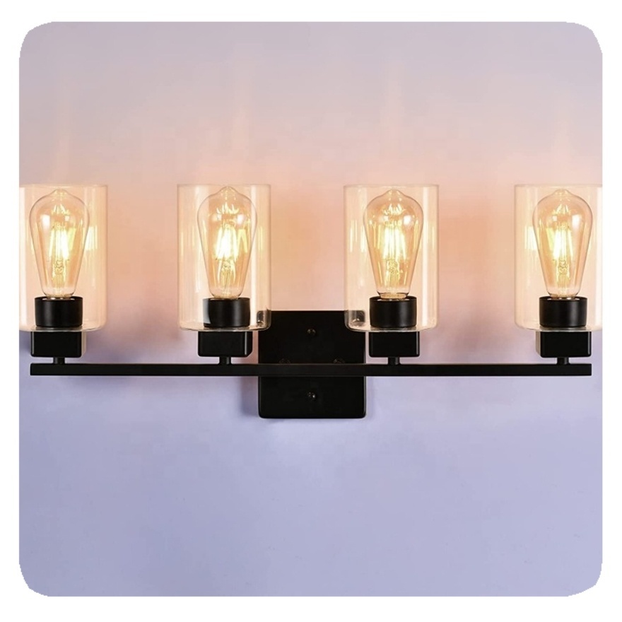 New Fixtures Black Clear Glass Shade Sconce Over Mirror Bathroom Wall Vanity Lighting Lamp