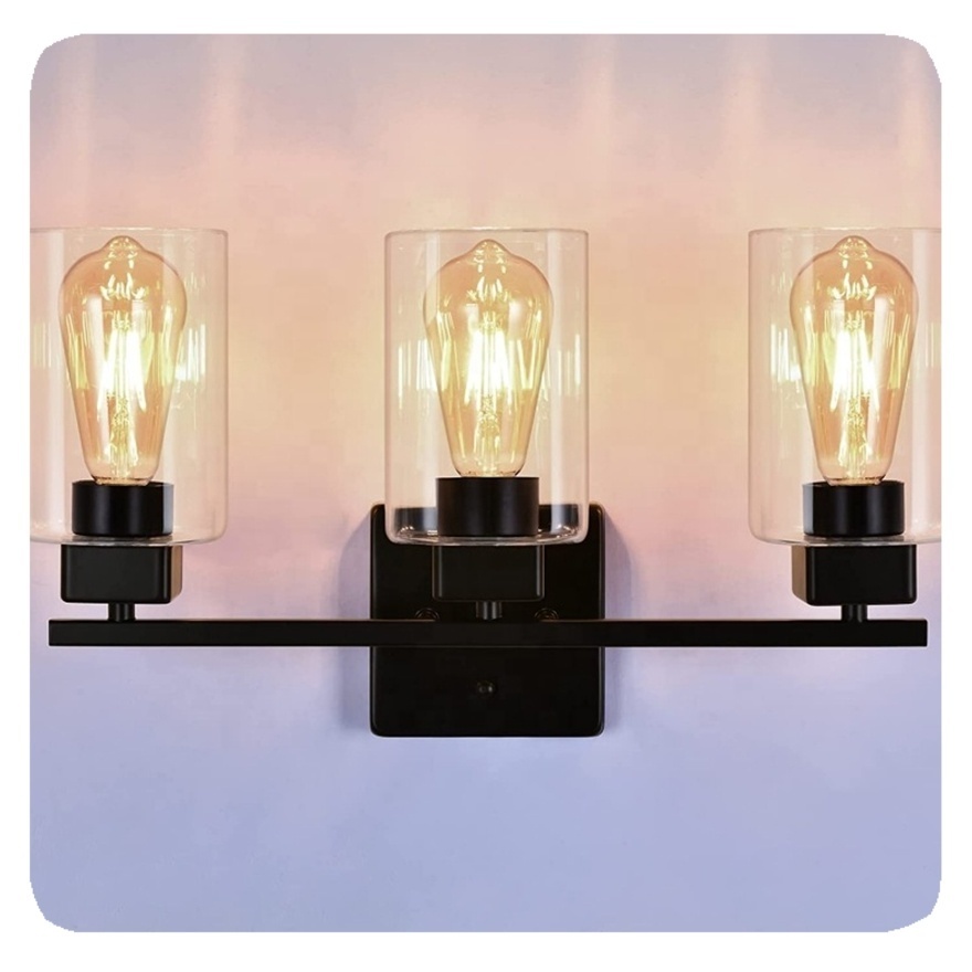 New Fixtures Black Clear Glass Shade Sconce Over Mirror Bathroom Wall Vanity Lighting Lamp