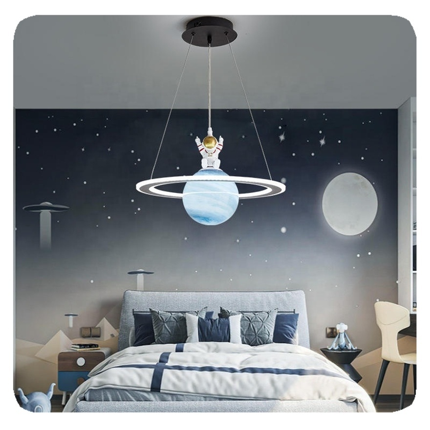 New Children's Room LED Chandeliers Planet Earth Moon Pendant Space Star Astronaut Hanging Indoor Lighting Fixture Lamp