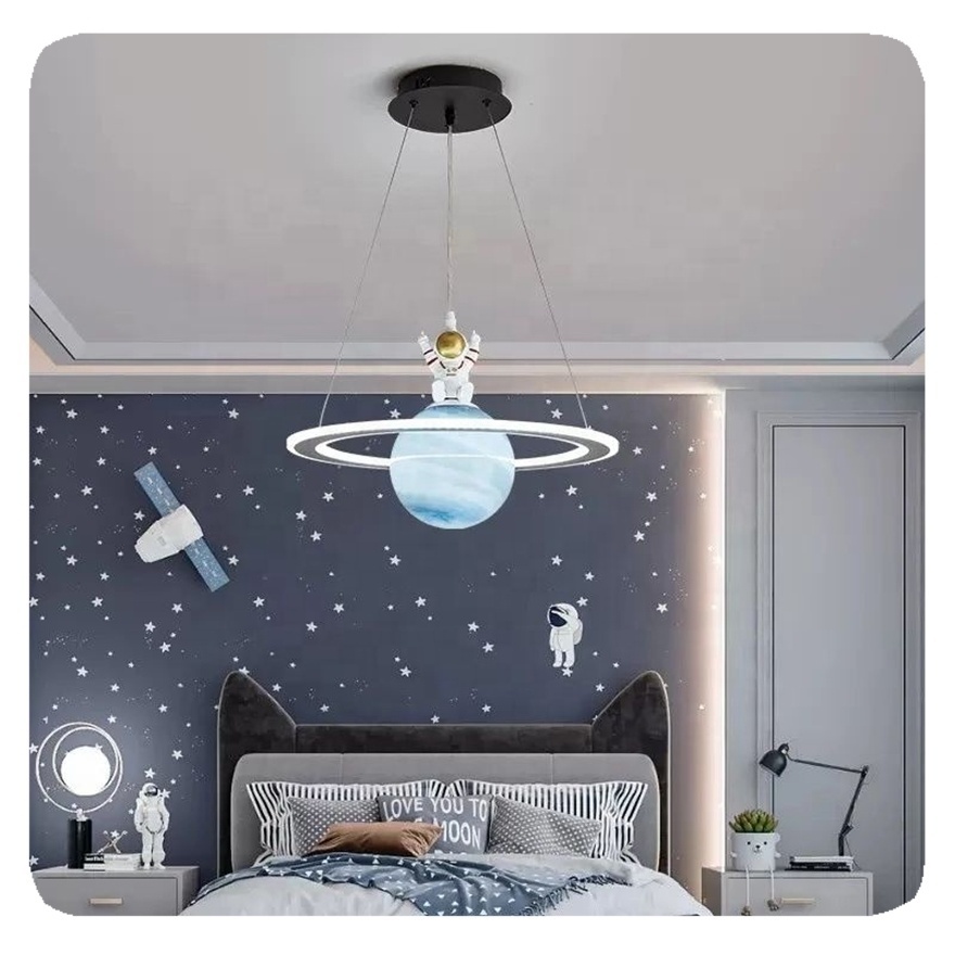 New Children's Room LED Chandeliers Planet Earth Moon Pendant Space Star Astronaut Hanging Indoor Lighting Fixture Lamp