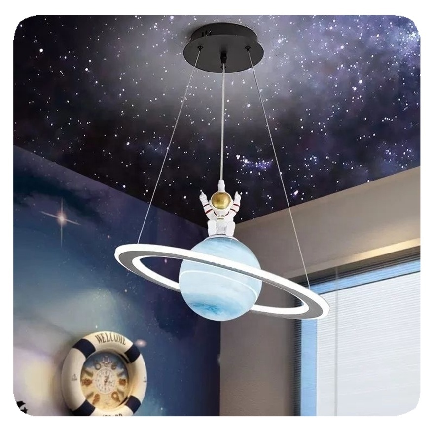 New Children's Room LED Chandeliers Planet Earth Moon Pendant Space Star Astronaut Hanging Indoor Lighting Fixture Lamp