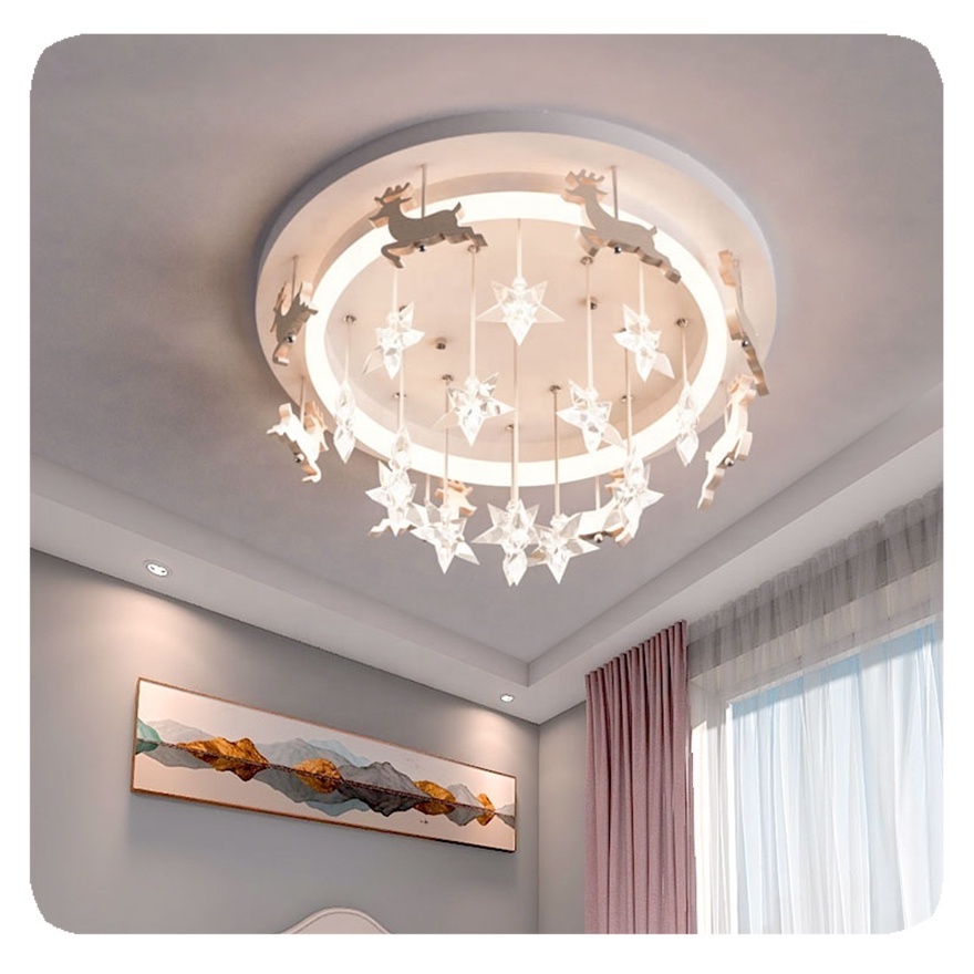 2024 New Reindeer White Star Modern Ceiling Room Bedroom Nursery Led Lights For Children Lamp