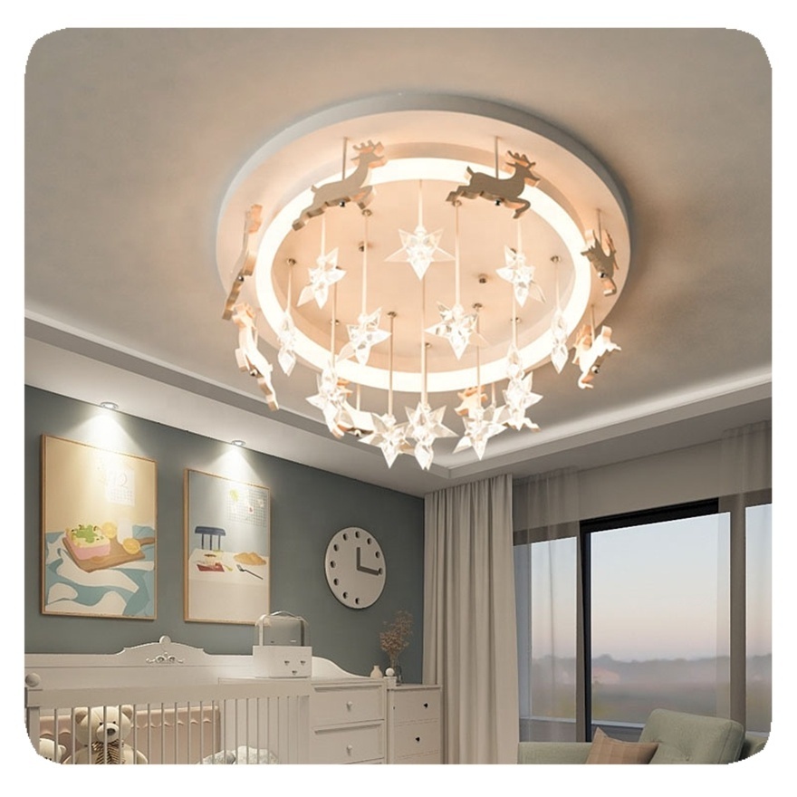 2024 New Reindeer White Star Modern Ceiling Room Bedroom Nursery Led Lights For Children Lamp