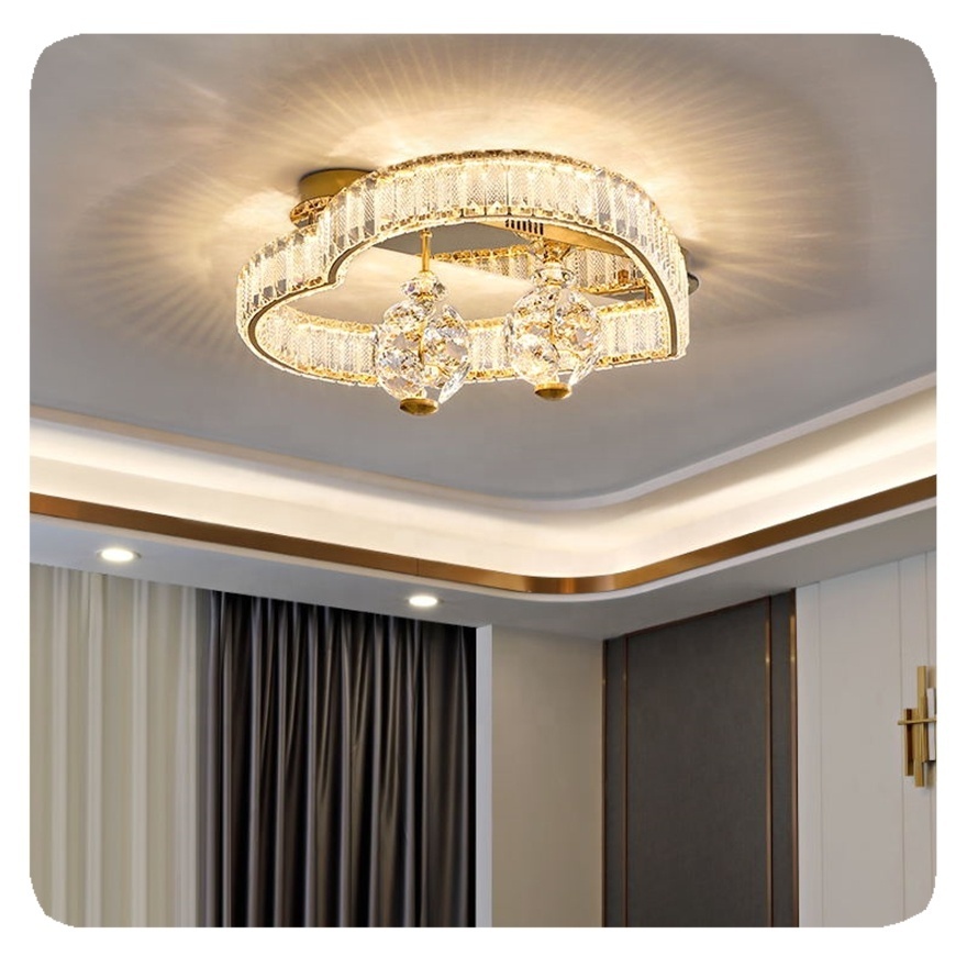 New Patented Design Smart Bedroom Living Room Decor Fixtures Gold Luxury Crystal Modern Led Ceiling Lights Lamp