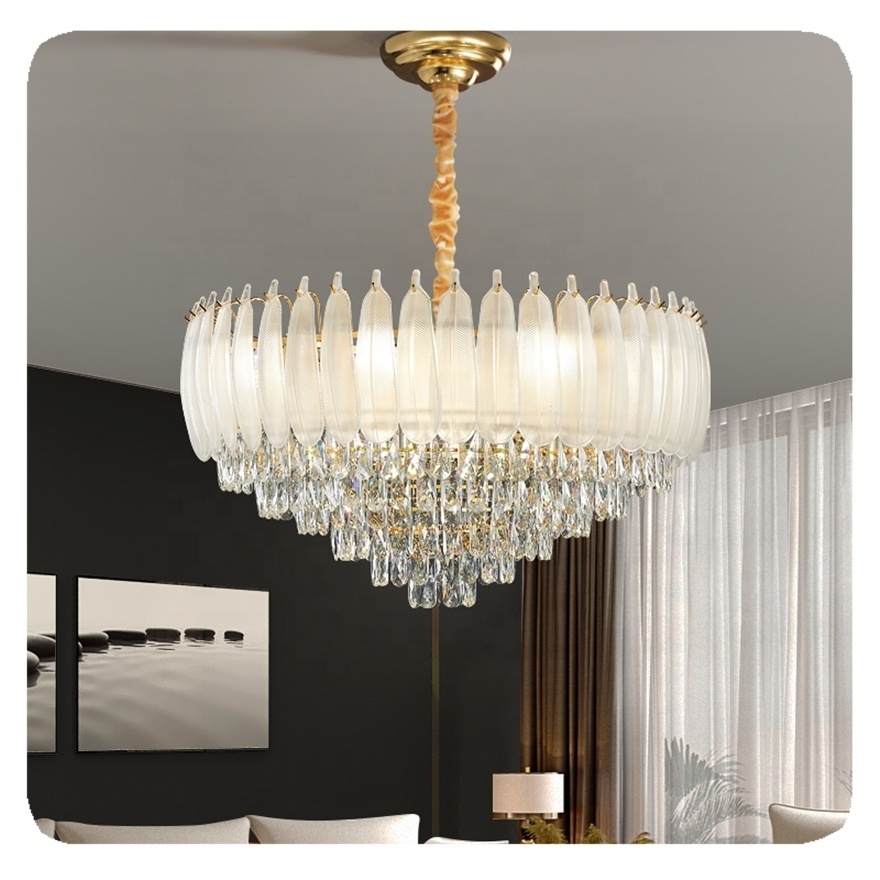 New single double layer round personality light luxury garland hotel hall duplex villa decorative ring crystal chandelier Lamp