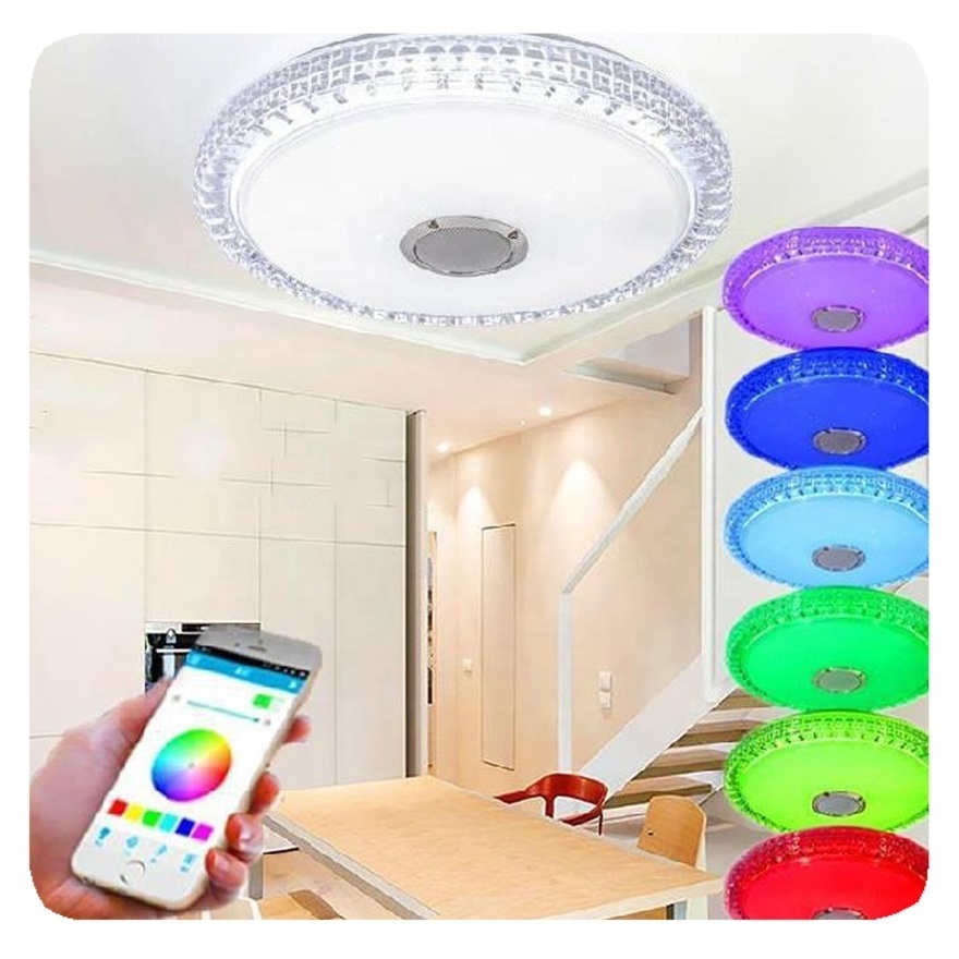 New Indoor Smart Bluetooth Modern Crystal Acrylic Round Rgb Bedroom App music led ceiling light with remote controller Lamp