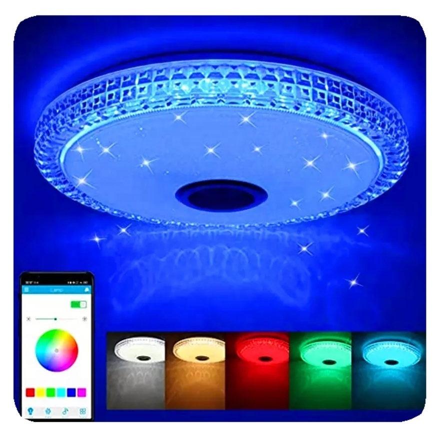 New Indoor Smart Bluetooth Modern Crystal Acrylic Round Rgb Bedroom App music led ceiling light with remote controller Lamp