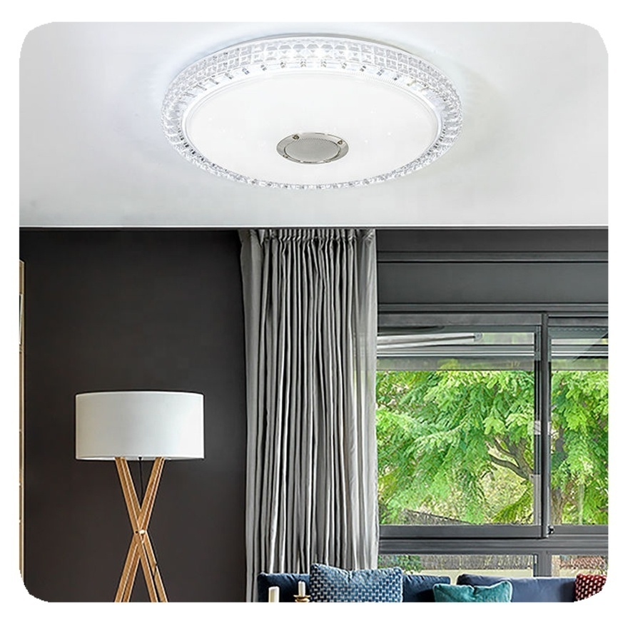 New Indoor Smart Bluetooth Modern Crystal Acrylic Round Rgb Bedroom App music led ceiling light with remote controller Lamp