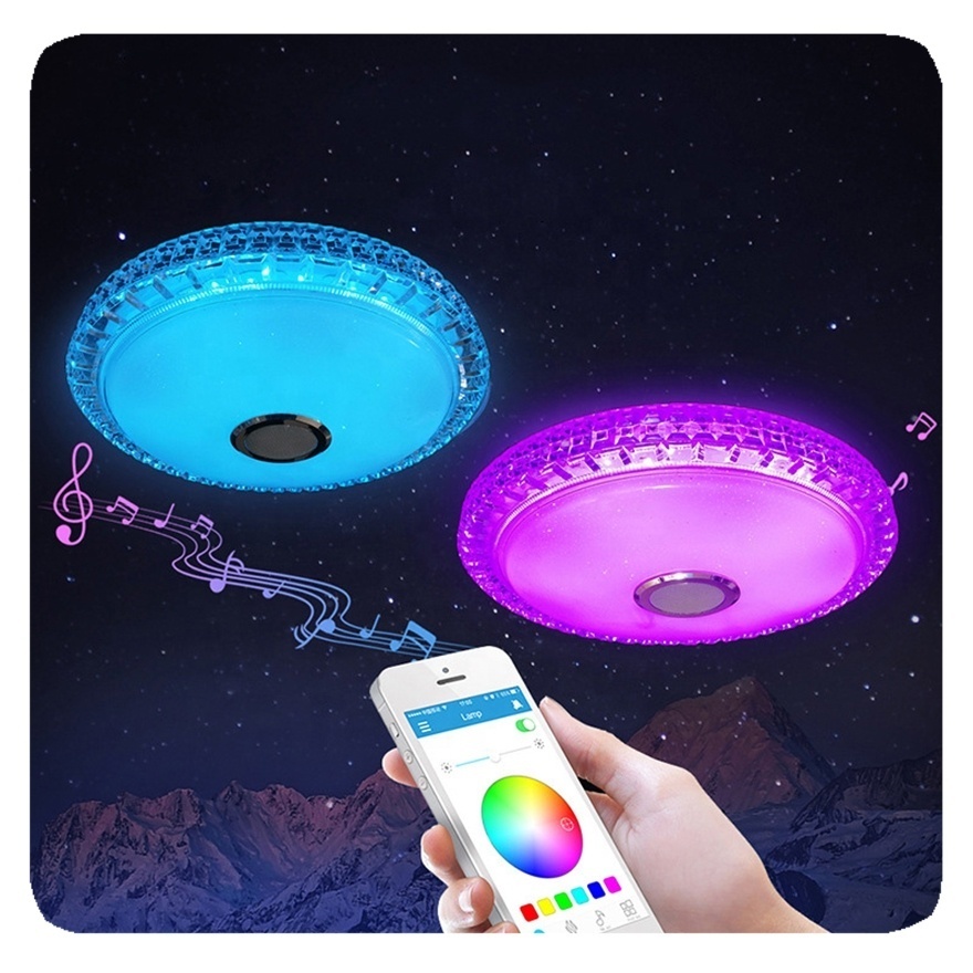 New Indoor Smart Bluetooth Modern Crystal Acrylic Round Rgb Bedroom App music led ceiling light with remote controller Lamp