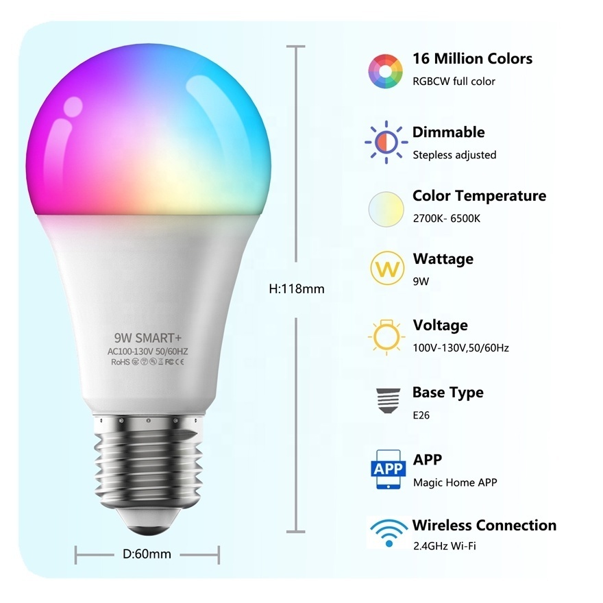 New U L Approved indoor rooms smart bulbs 3 pack with remote 9w rgb music led bulb light Lamp