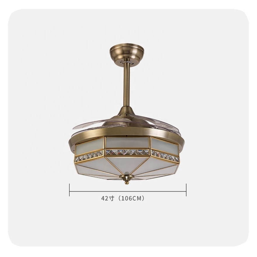 2024 New led Glass Lampshades Chandeliers Pendant Light Lighting Ceiling Fan with Hidden Blades Remote Control Lamp