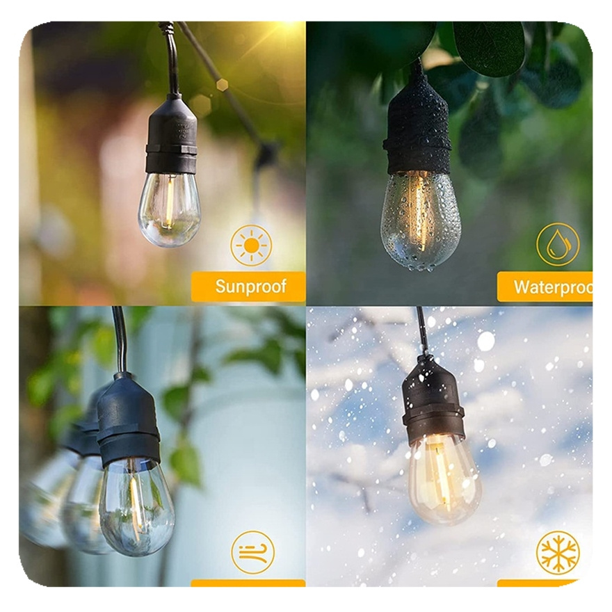 NEW Shatterproof Edison 2024 Outdoor String Light Bulbs Waterproof IP65 Connectable Dimmable Patio Lights for Grade Camping