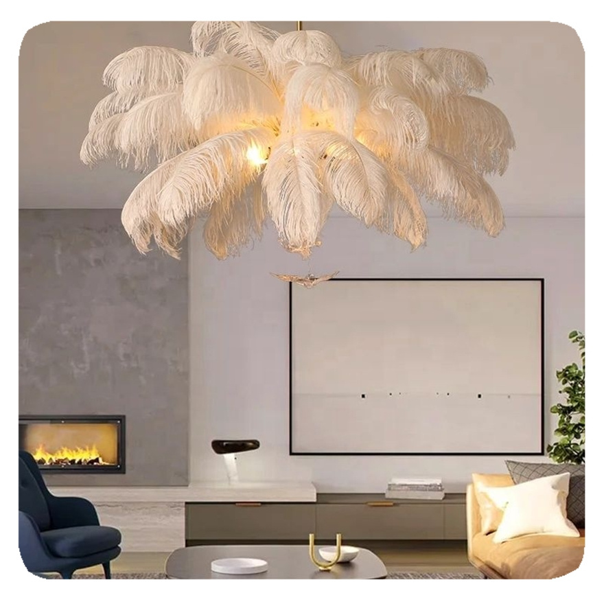 NEW Modern Colorful Feather Chandeliers LED Liangte For Living Room Bedroom Lamp With Feathers Indoor Decoration Ceiling Light