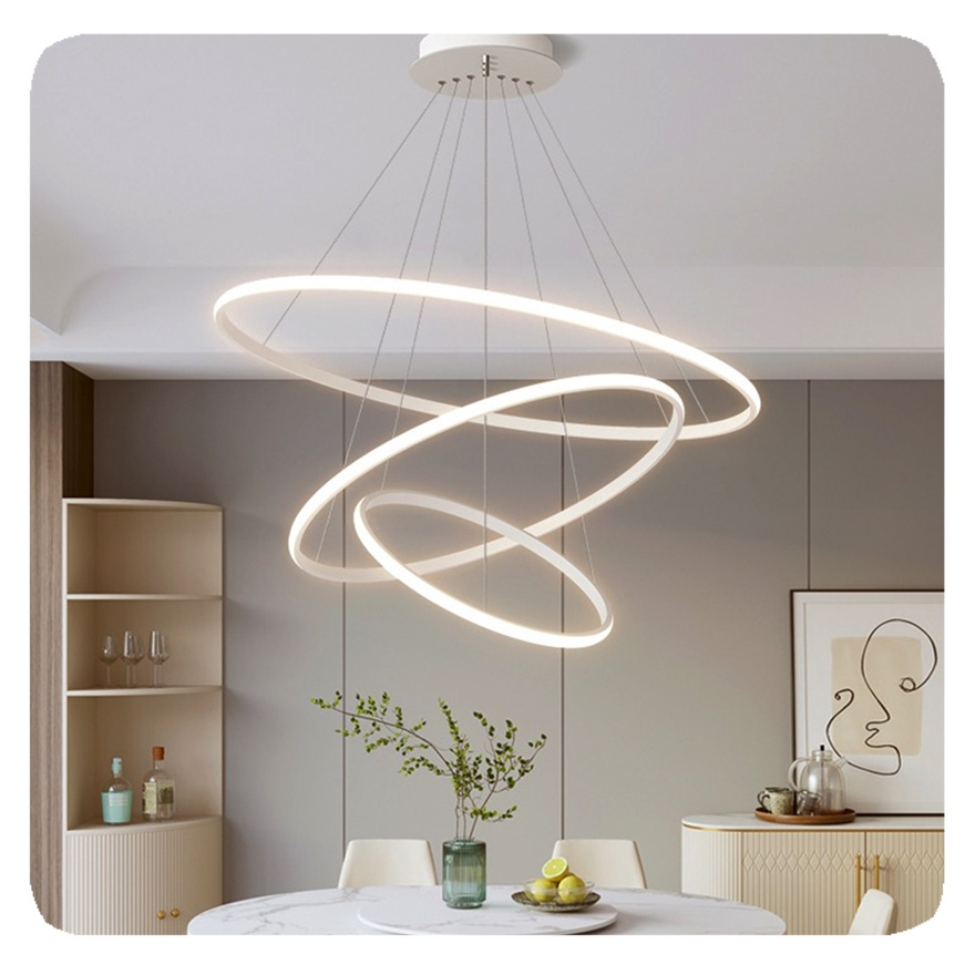 NEW Iron Circle Liangte Creative White Hanging Lamp Acrylic Ceiling Round Modern Led Ring Chandelier Light