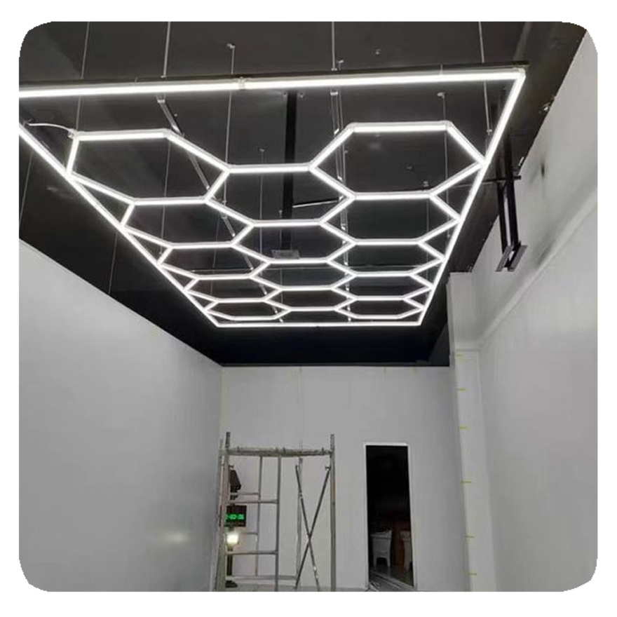 LIANGTE custom 2400*4800MM Hexagon Detailing Workshop Ceiling Car Shop And Garage honeycomb lights hexagonal led light