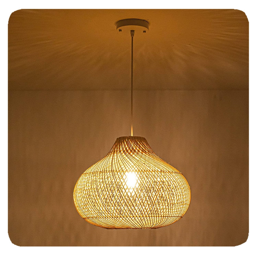 Custom New Design Woven Rattan Pendant Fixture Natural Bamboo Lampshade Chandelier Ceiling Light Handmade wicker Liangte