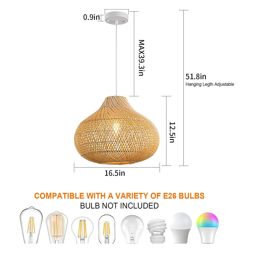 Custom New Design Woven Rattan Pendant Fixture Natural Bamboo Lampshade Chandelier Ceiling Light Handmade wicker Liangte