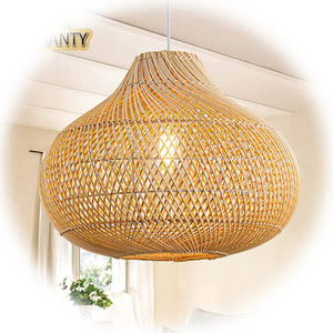 Custom New Design Woven Rattan Pendant Fixture Natural Bamboo Lampshade Chandelier Ceiling Light Handmade wicker Liangte