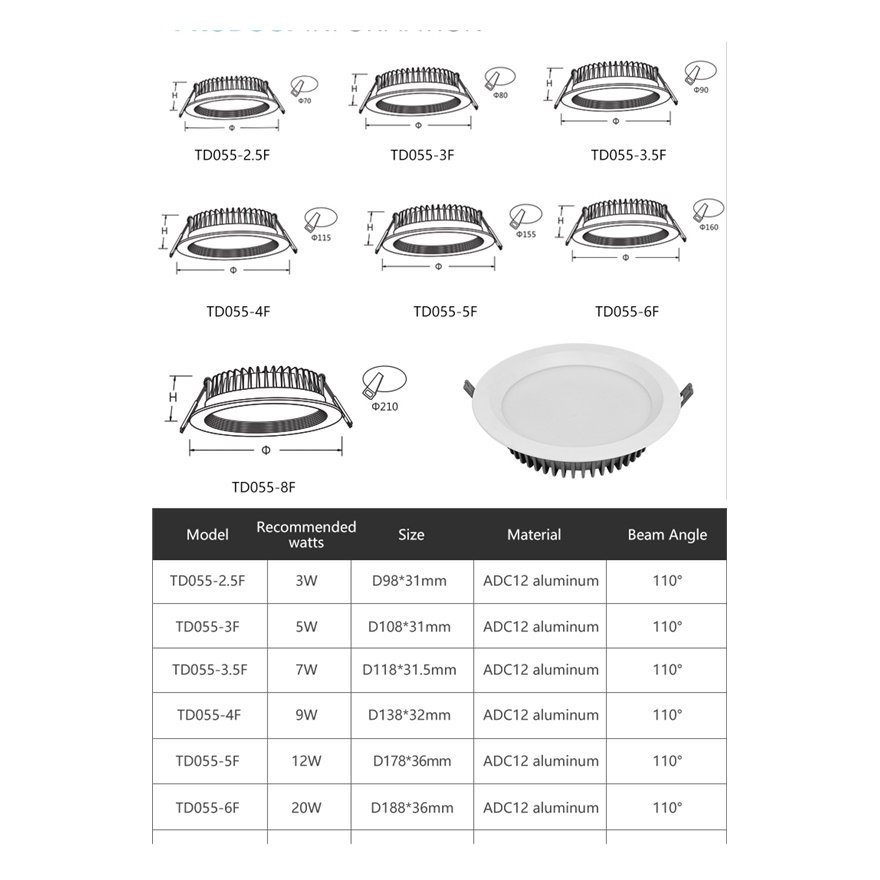 Custom Ip44 4 8 Inch Dimmable Fixture Commercial CCT 9w 12w 20w 30w 40w Smart Liangte Recessed Led Downlight Housing