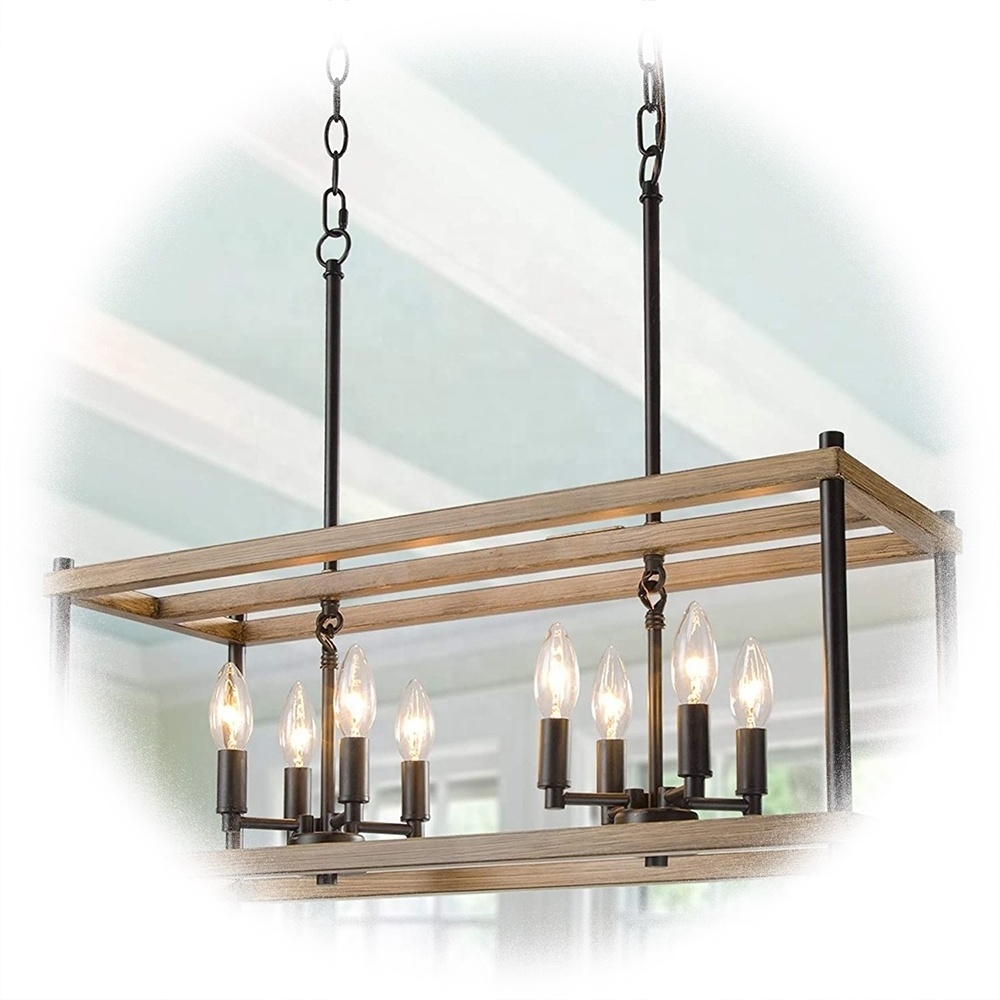 lamp Modern farmhouse lighting Rectangular Faux Wood 8-Light Chandelier Pendant Hanging Kitchen lamparas light