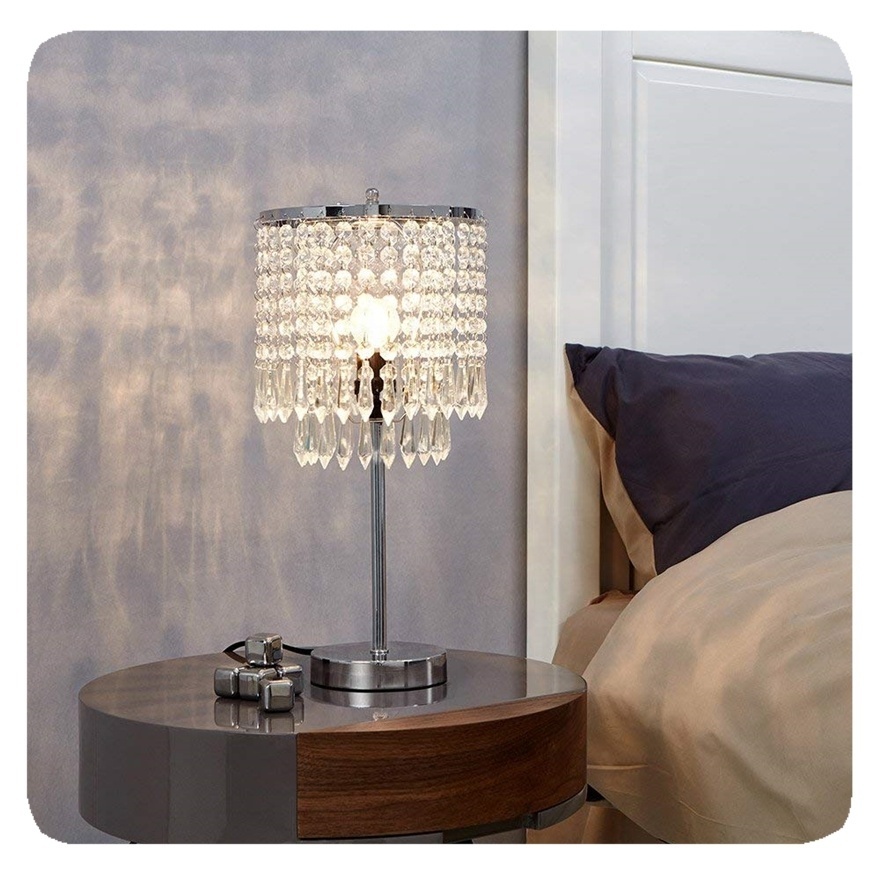 New Control Crystal Table with Dual USB Charging Ports/3-Way Dimmable Bedside Touch Decorative Nightstand Lamp