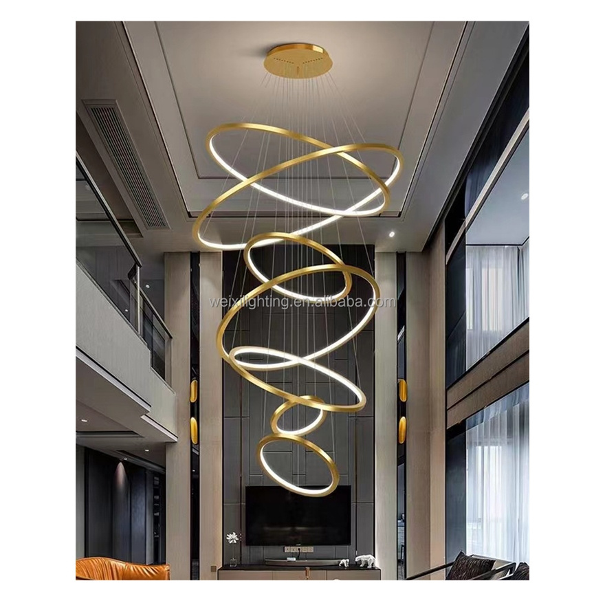 2024 Stainless Steel Duplex Building Villa LED Modeling Lamp Decoration Hall Chandelier Golden Restaurant Chandeliers