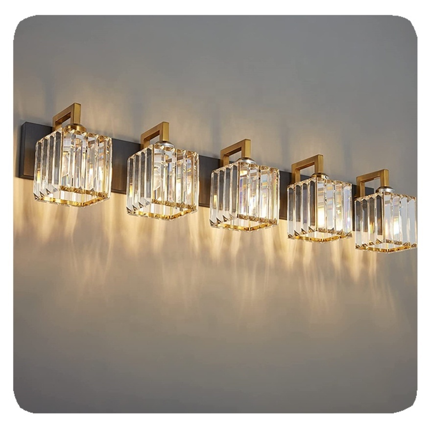 New Brass Lighting For Wall Bathroom Modern Vanity Light With Clear Crystal Shade Lamp