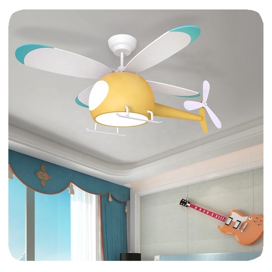 New Children Modern Helicopter LED Chandeliers Pendant Lights Remote Control Plane Ceiling Fan With Light Lamp