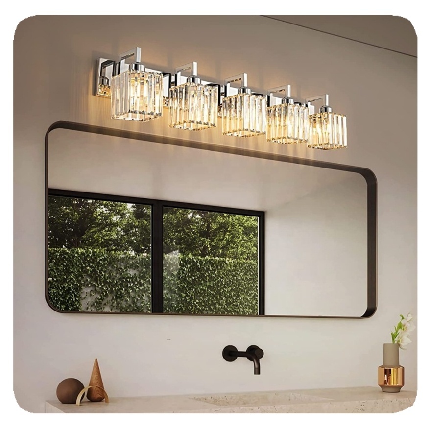 New Brass Lighting For Wall Bathroom Modern Vanity Light With Clear Crystal Shade Lamp