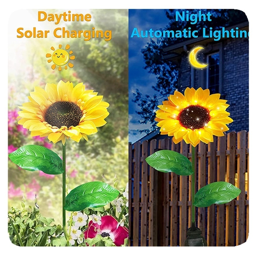 New 2024 Outdoor Waterproof Landscape Decorative Flower Lamps Solar LED Garden Sunflower Stake Lights Lamp