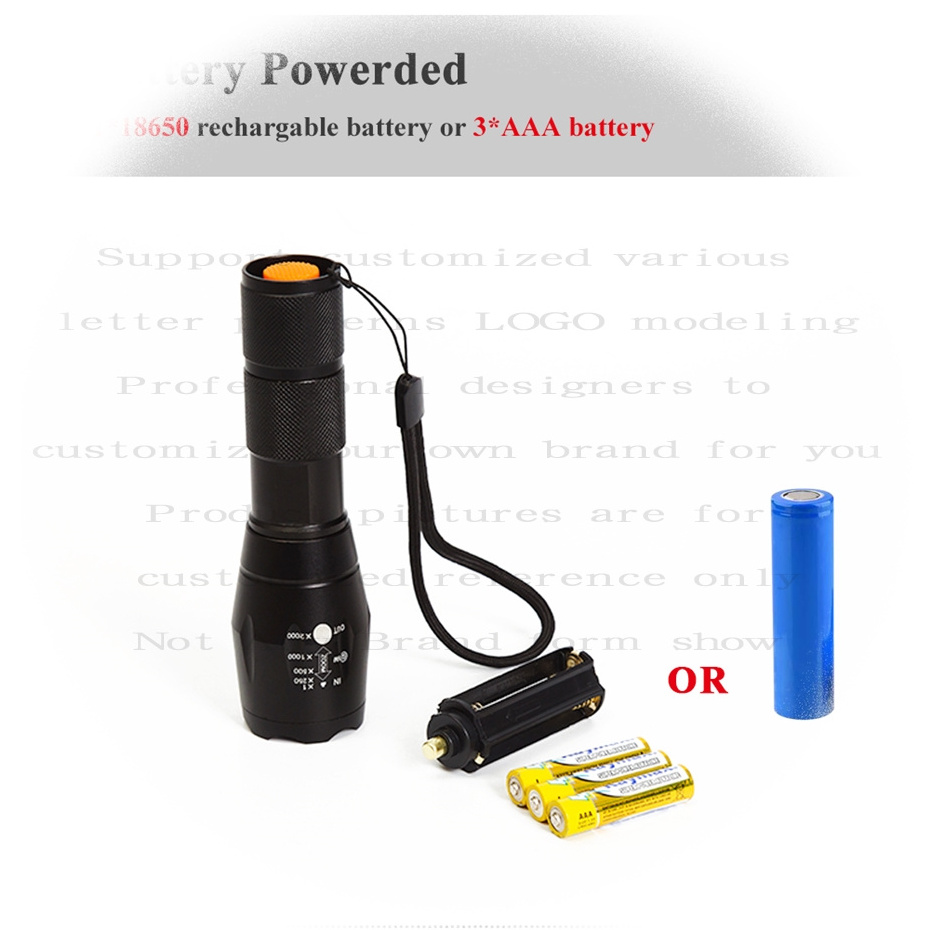 Custom 2000 Lumen XML T6 LED Waterproof Camping Torch Adjustable Focus Zoom Tactical Flashlight