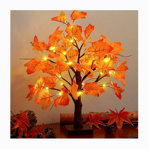 New Party/Wedding Autumn Harvest Home 24 LED Thanksgiving Decorations Artificial Fall Lighted Maple Bonsai Tree Table Lights