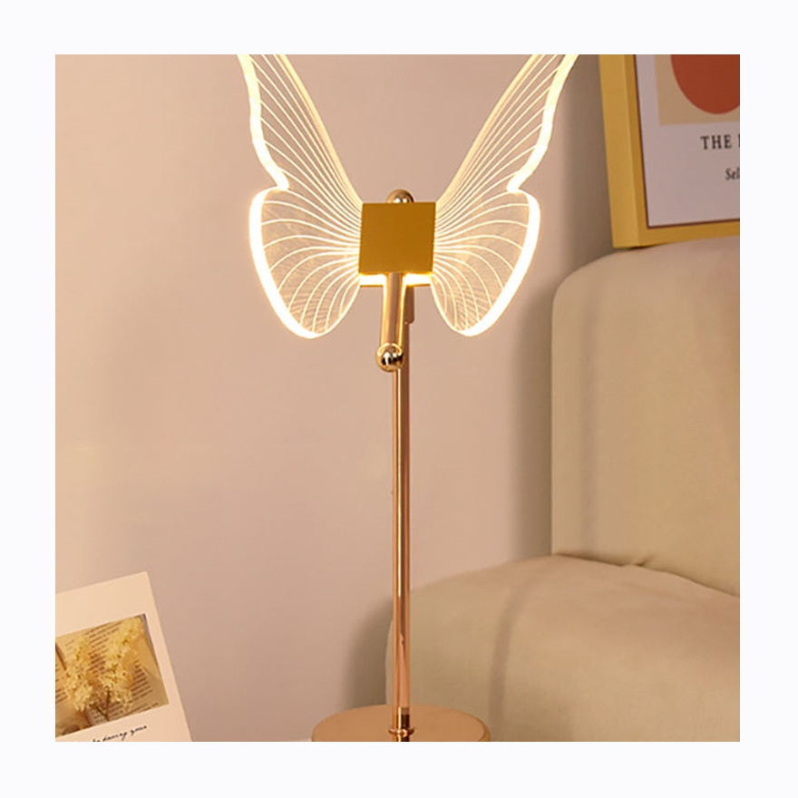 New Pretty Table LED Dimmable Nightstand Modern Golden Metal Base Butterfly Desk Lamps with Push Button Switch lamp