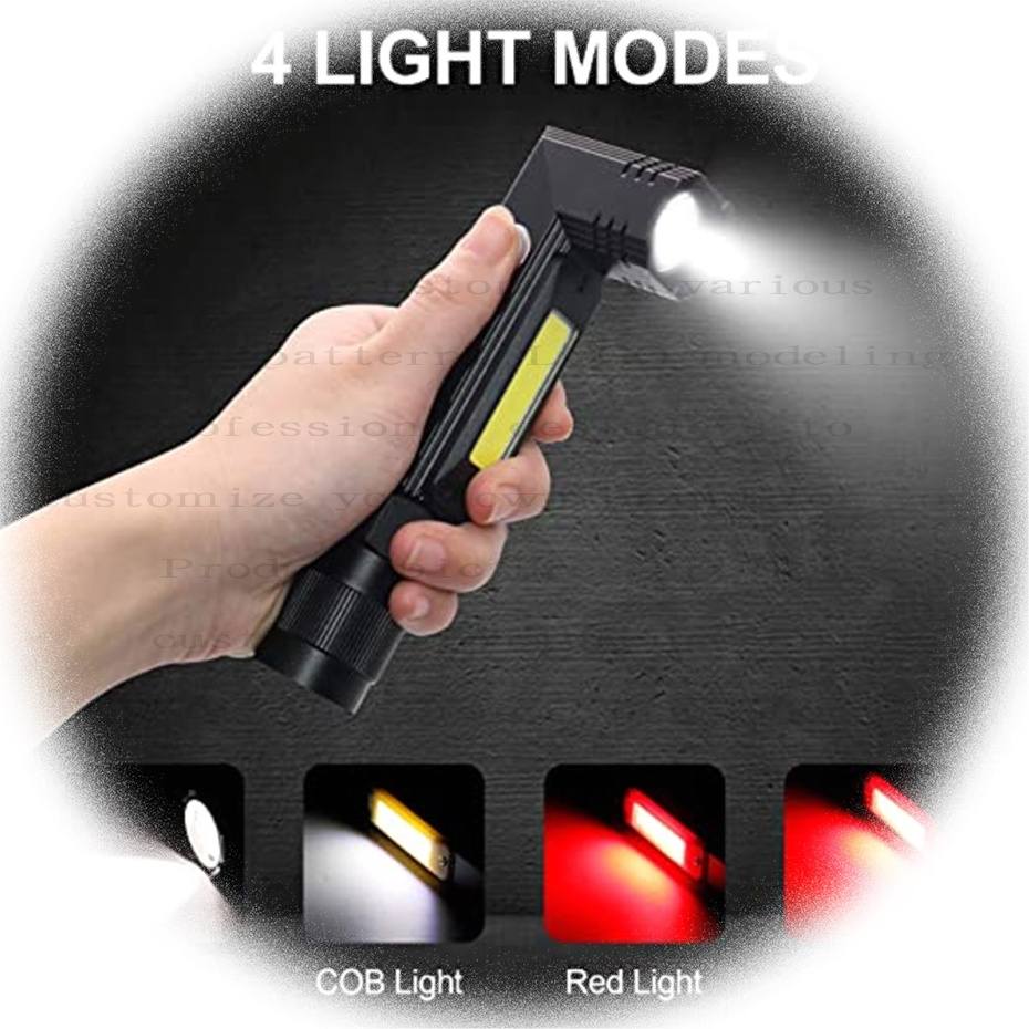 New Custom multifunction torch cob led flashlight 90 rotating degree flashlights rechargeable work light for car repair