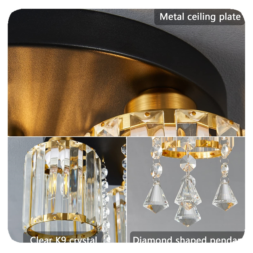 New Supports Placing Order Directly Gold Black Luxury Crystal Kitchen Chandelier Pendant Home Hotel Villa Room Ceiling Light