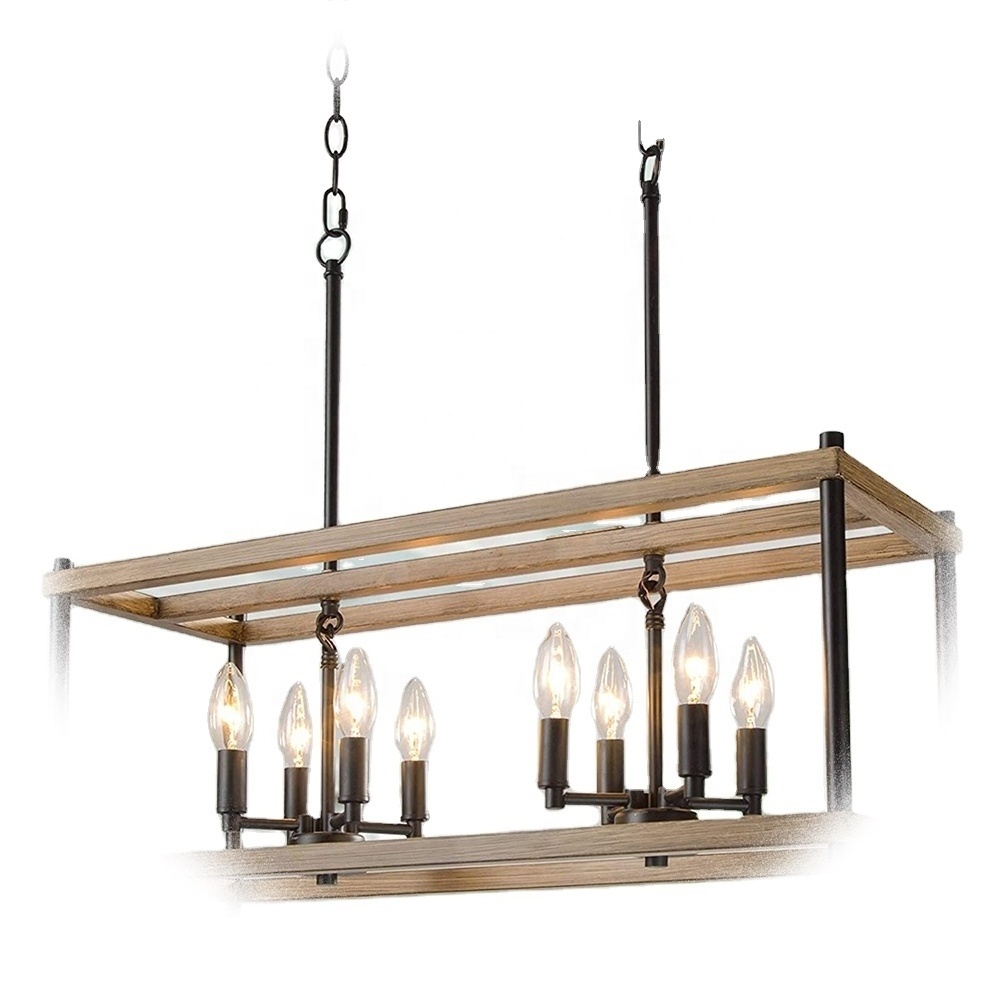 lamp Modern farmhouse lighting Rectangular Faux Wood 8-Light Chandelier Pendant Hanging Kitchen lamparas light