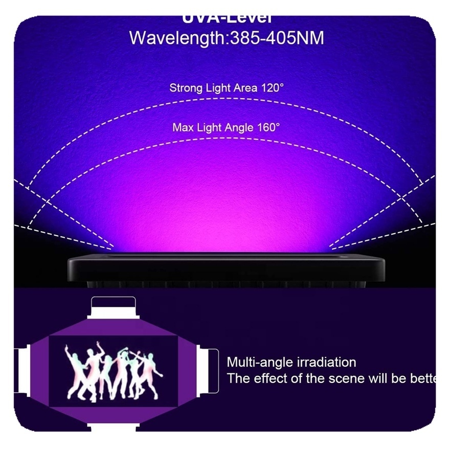 New 365NM Purple Stage Lighting Remote Timer IP66 Waterproof for Dance Party Body Paint Black LED Flood Light UV Lamp