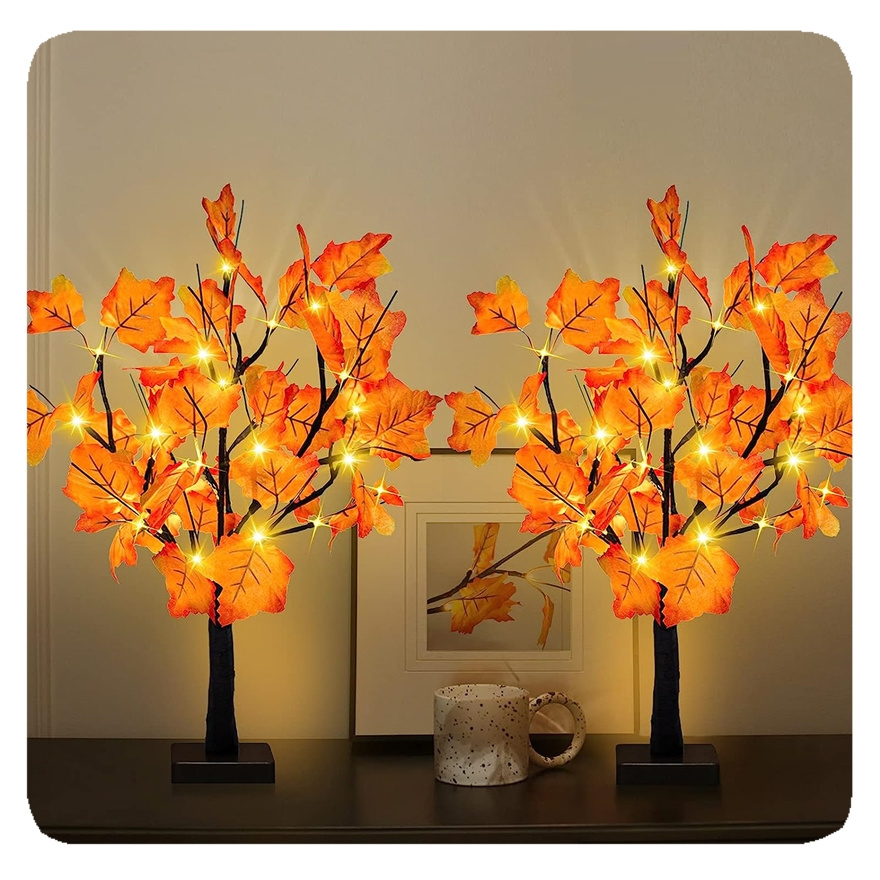 New Party/Wedding Autumn Harvest Home 24 LED Thanksgiving Decorations Artificial Fall Lighted Maple Bonsai Tree Table Lights