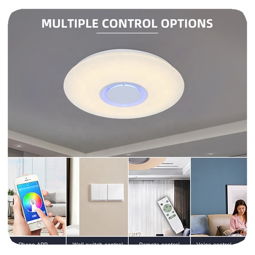 New Long Life Bedroom Smart Control Dimming Acrylic Modern 24w 36w Led Ceiling Round Music Light Lamp