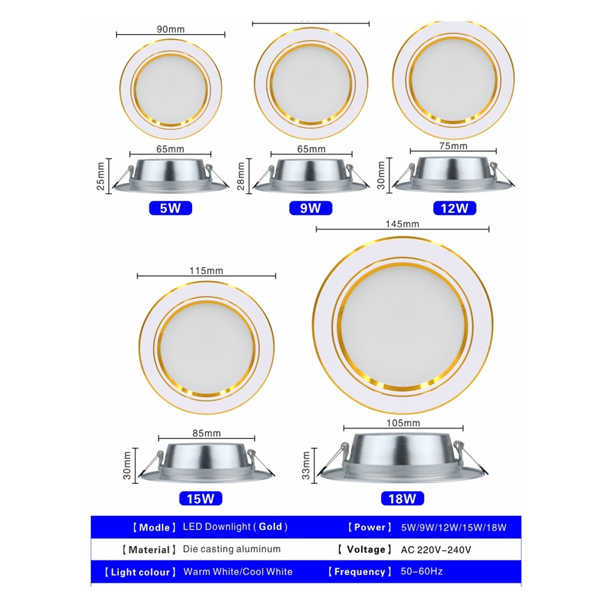 NEW Factory Custom Liangte 5w 7w 12w Indoor commercial lighting for Recessed Led Downlight