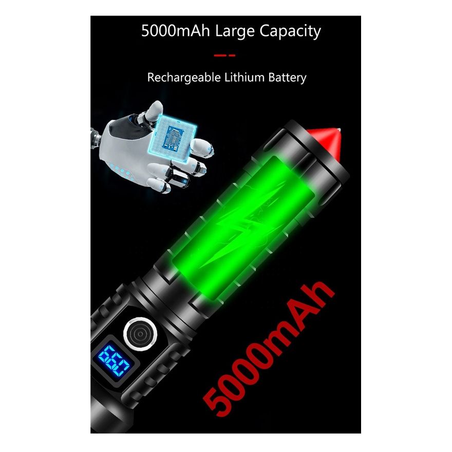 LIANGTE custom 15000 lumens 5000mAh Zoomable Aluminum Alloy Body Rechargeable USB 26650 Battery LED tactical Torch Flashlights