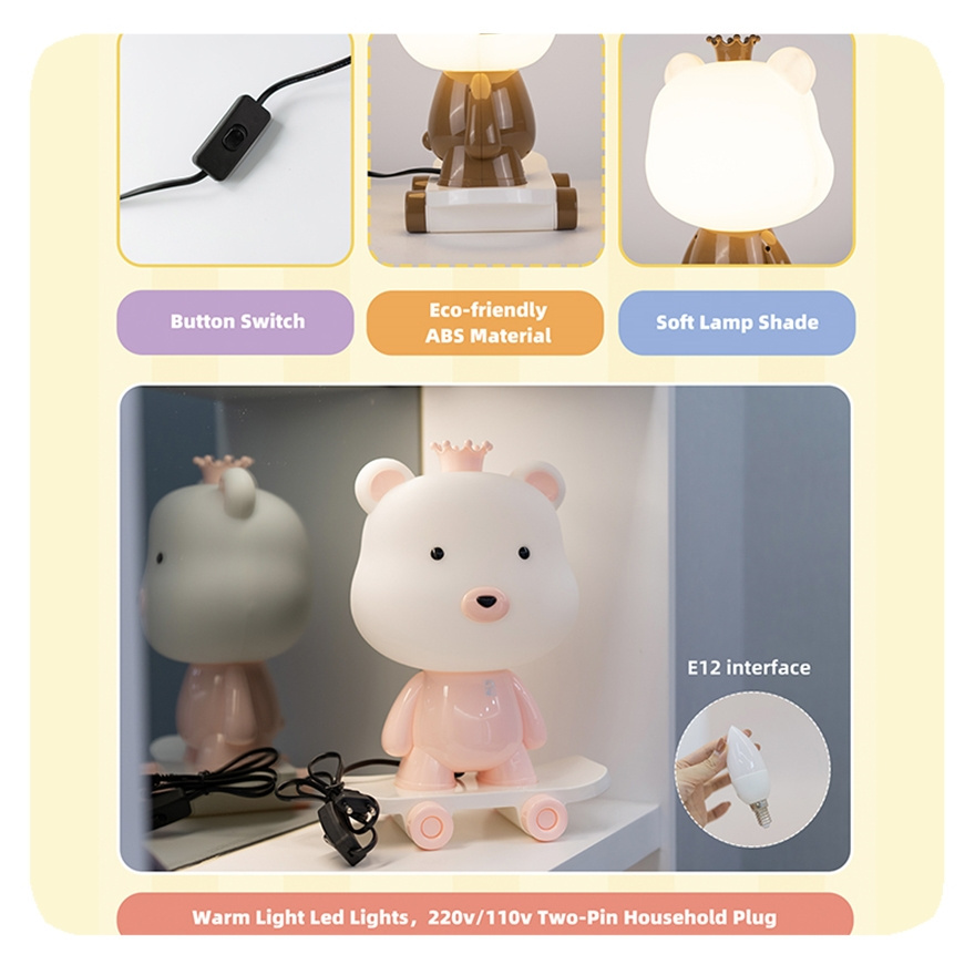 New WD Fun Desk Bedside Bedroom Creative Cartoon Bear Reading Table Light for Kids Room Girls Quirky Gift Lamp