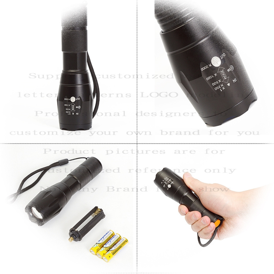 Custom 2000 Lumen XML T6 LED Waterproof Camping Torch Adjustable Focus Zoom Tactical Flashlight