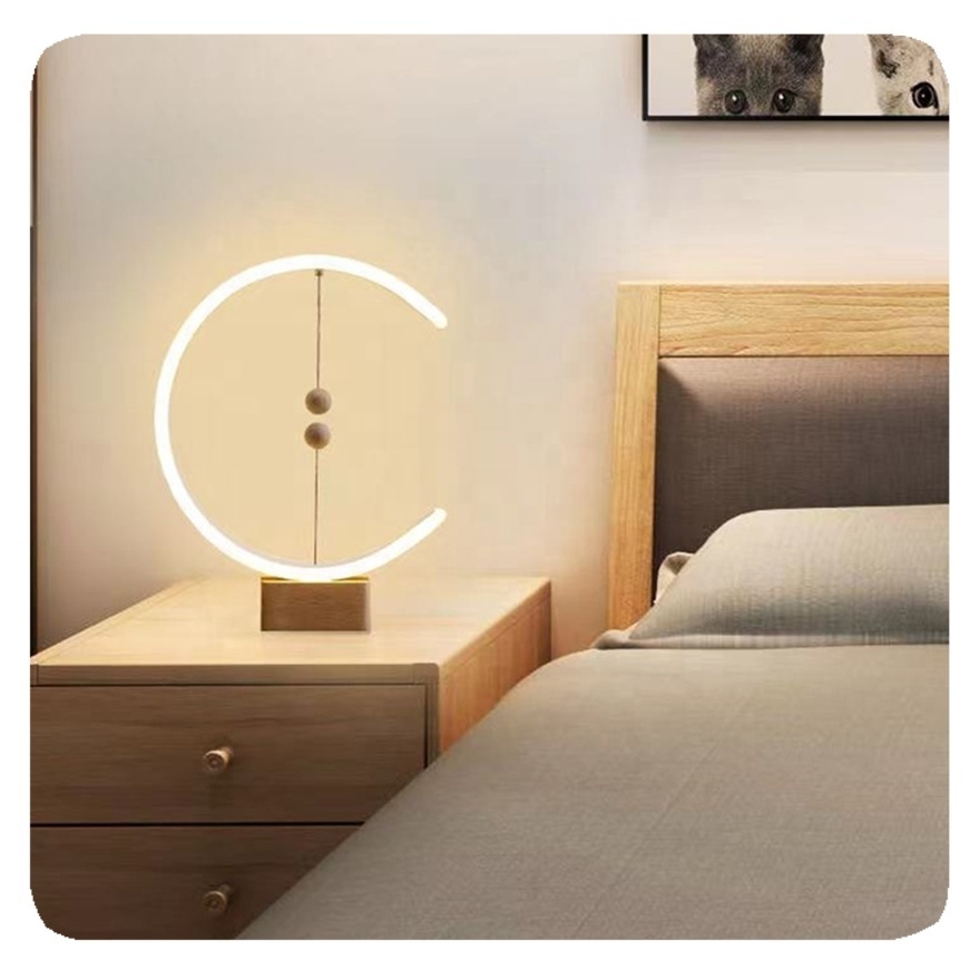 New Creative Bedroom Decor USB LED Mood Desk Light Wood Base Magnet Switch Beside Table Lamp