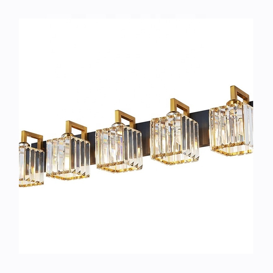 New Brass Lighting For Wall Bathroom Modern Vanity Light With Clear Crystal Shade Lamp